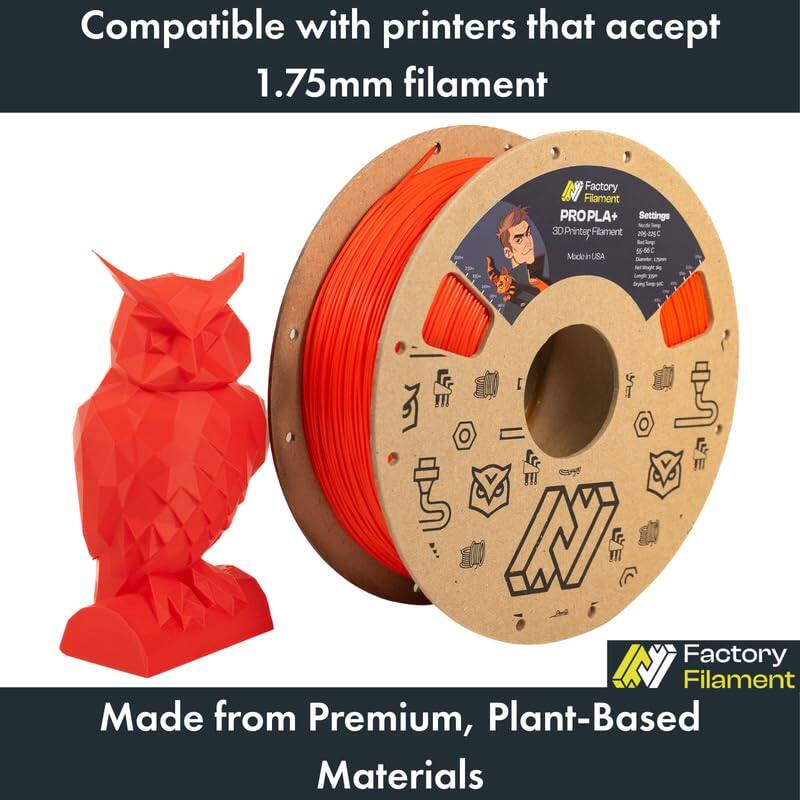 Compatible with printers that accept 1.75mm filament

Factory Filament PROPLA+ Settings - 30% 20% 205-125

Made in USA

Made from Premium, Plant-Based Materials