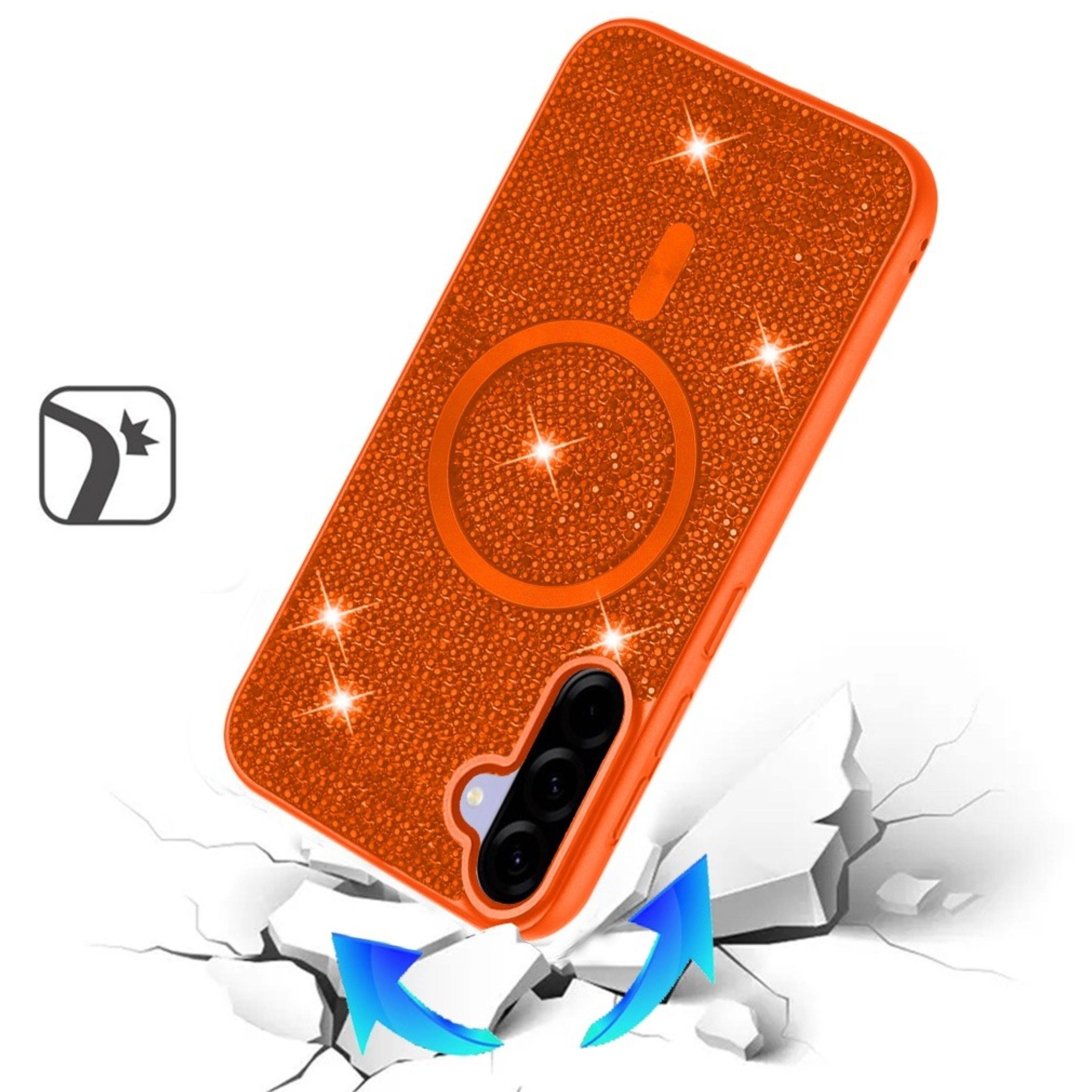 Angle. Kitcheniva - Magnetic Circle Full Bling Dazzle Cover Plus Tempered Glass For Samsung A27 5G Cosmic Orange - Cosmic Orange.