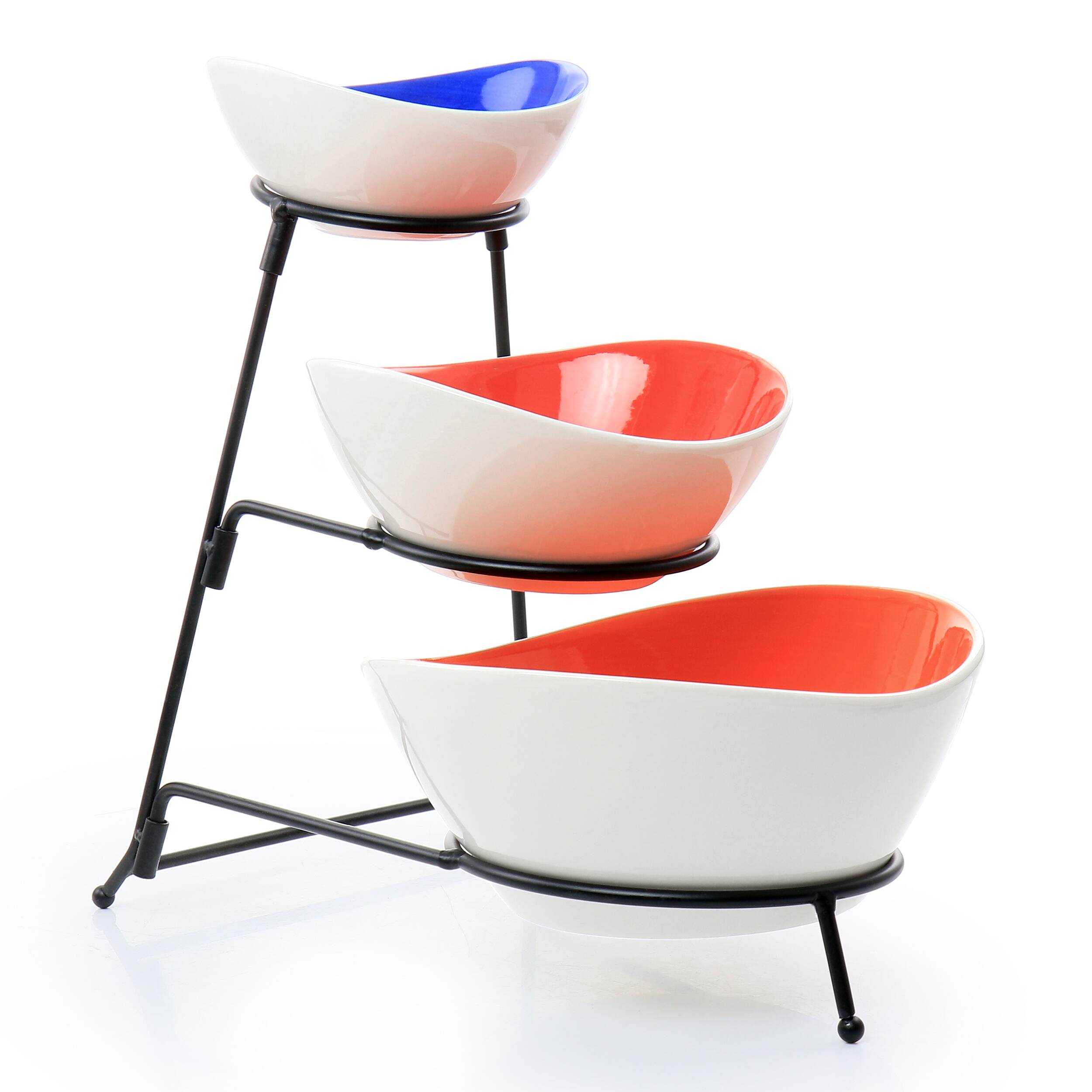 Alt View 7. Gibson - Gibson Home Crenshaw 4 Piece Hand Painted Stoneware 3-Tier Serving Bowl Set with Metal Rack - Multi.