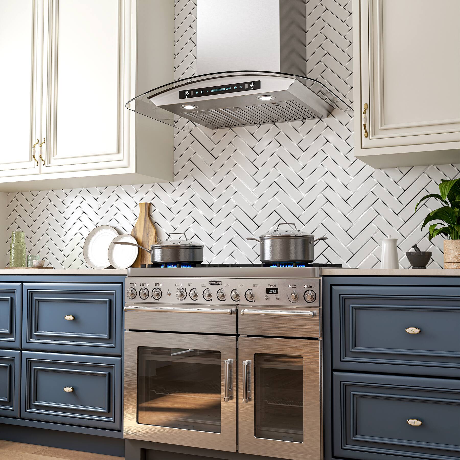 Alt View 2. Onefly - 36 inches - Ducted - Wall Mount Range Hood - silver.