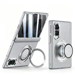 Dteck - Privacy Case for Samsung Galaxy Z Fold8 with Stand & PET Screen Film,Matte PC Shockproof Full Hinge Protection Cover - Gray