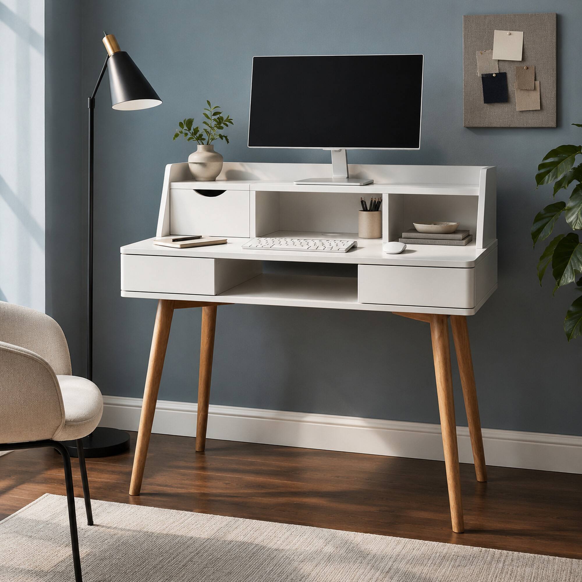 Alt View 1. Teamson Home - 40-Inch Writing Desk with Hutch Storage - White.