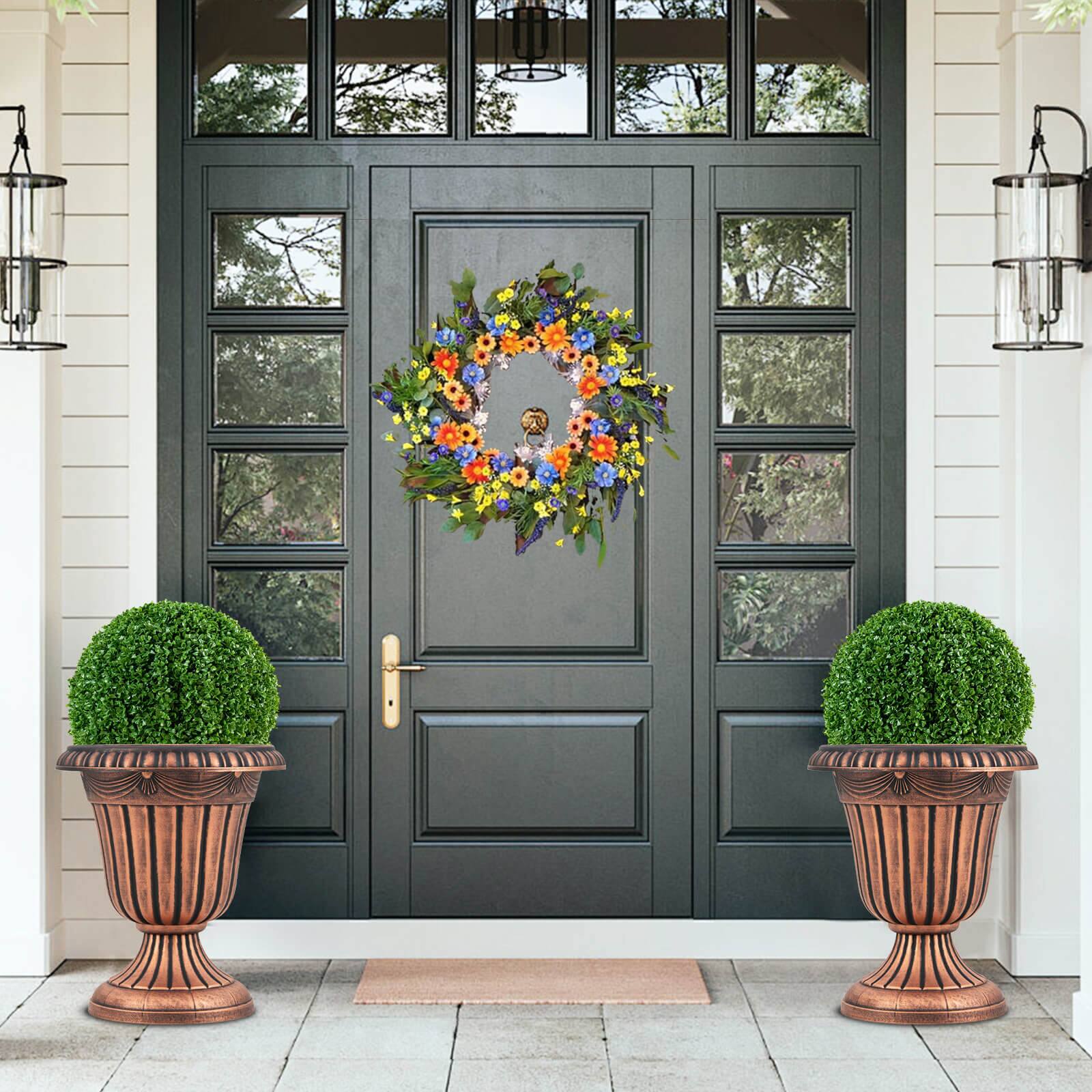 Alt View 1. Costway - Costway 18 inch Tall Vintage Planters Set of 4 with Pedestal Base & Pre-marked Drain Hole.