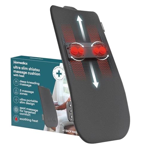 DORLUKFU - Homedics Ultra Slim Shiatsu Massage Cushion with Heat – Full Back Coverage, Deep Kneading Massage, 3 Zone Control