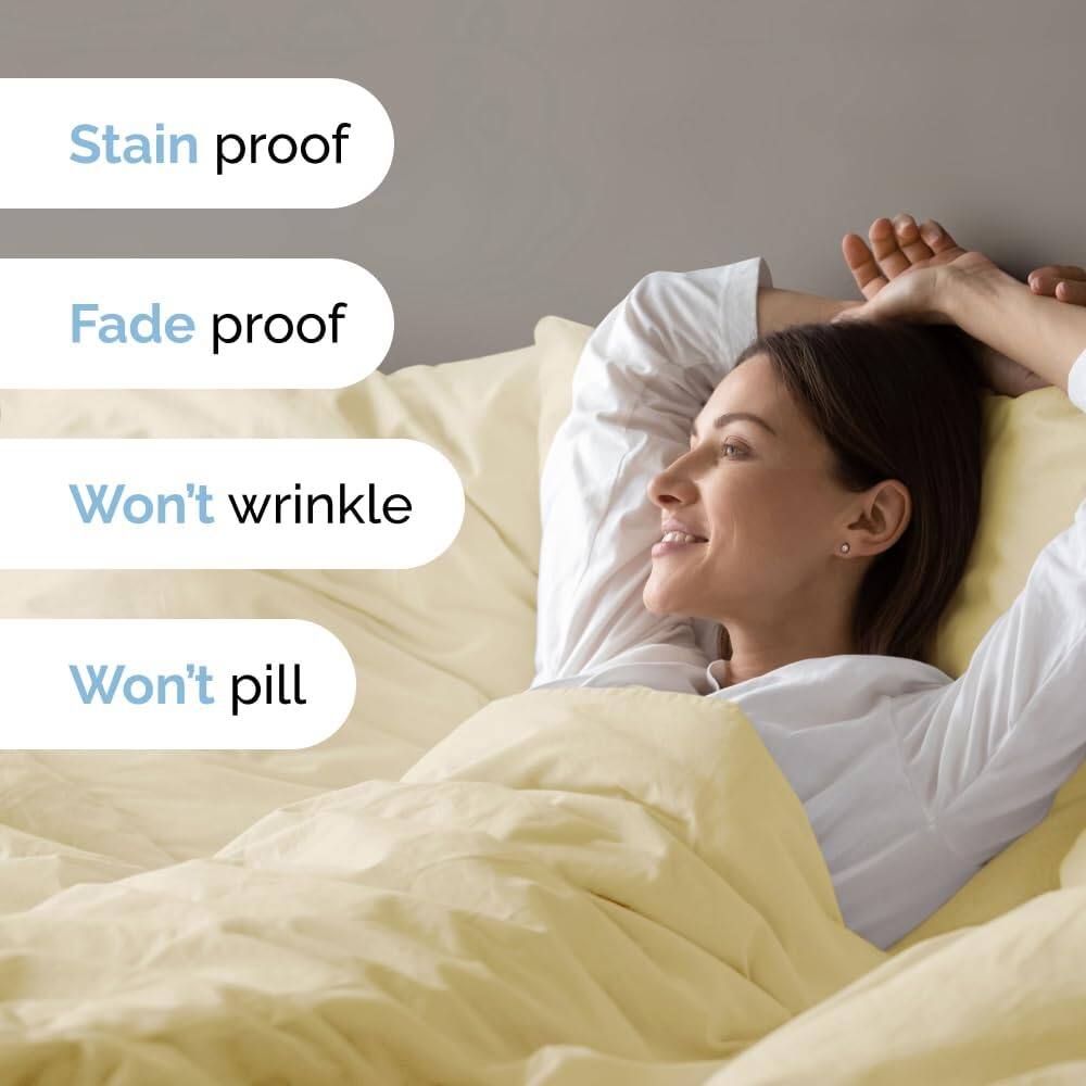 Stain proof  
Fade proof  
Won't wrinkle  
Won't pill