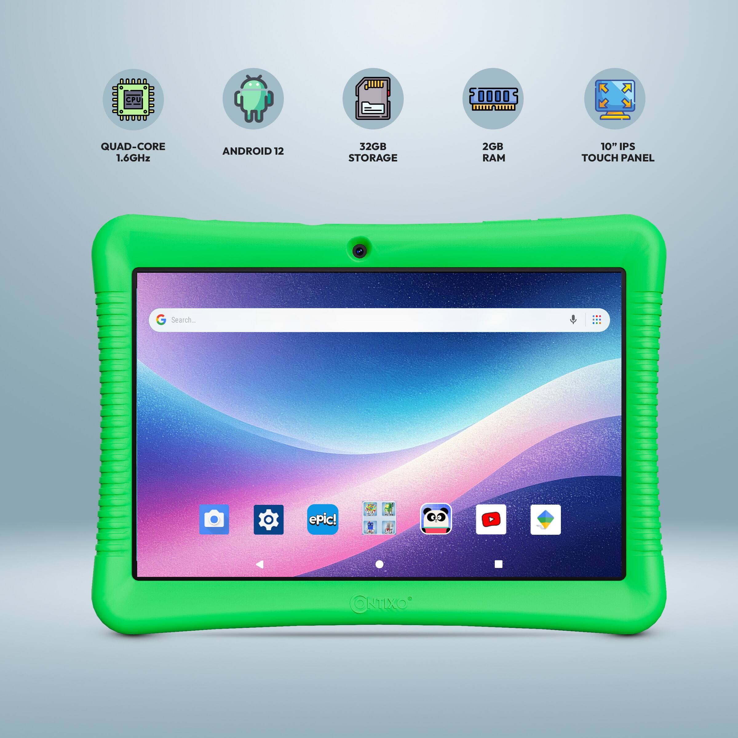 QUAD-CORE 1.6GHz ANDROID 12 32GB STORAGE 2GB RAM 10" IPS TOUCH PANEL