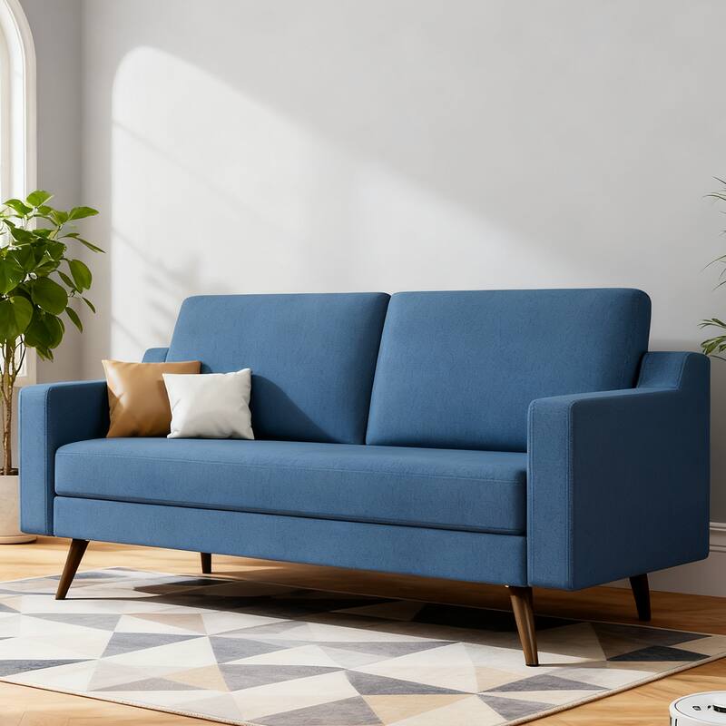 Vipbear - 65.4"Loveseat Sofa,Comfy Linen Love Seat Couches for Living Room,with Spring Cushion,Solid Wood Frame,Tool-Free Assembly - Blue