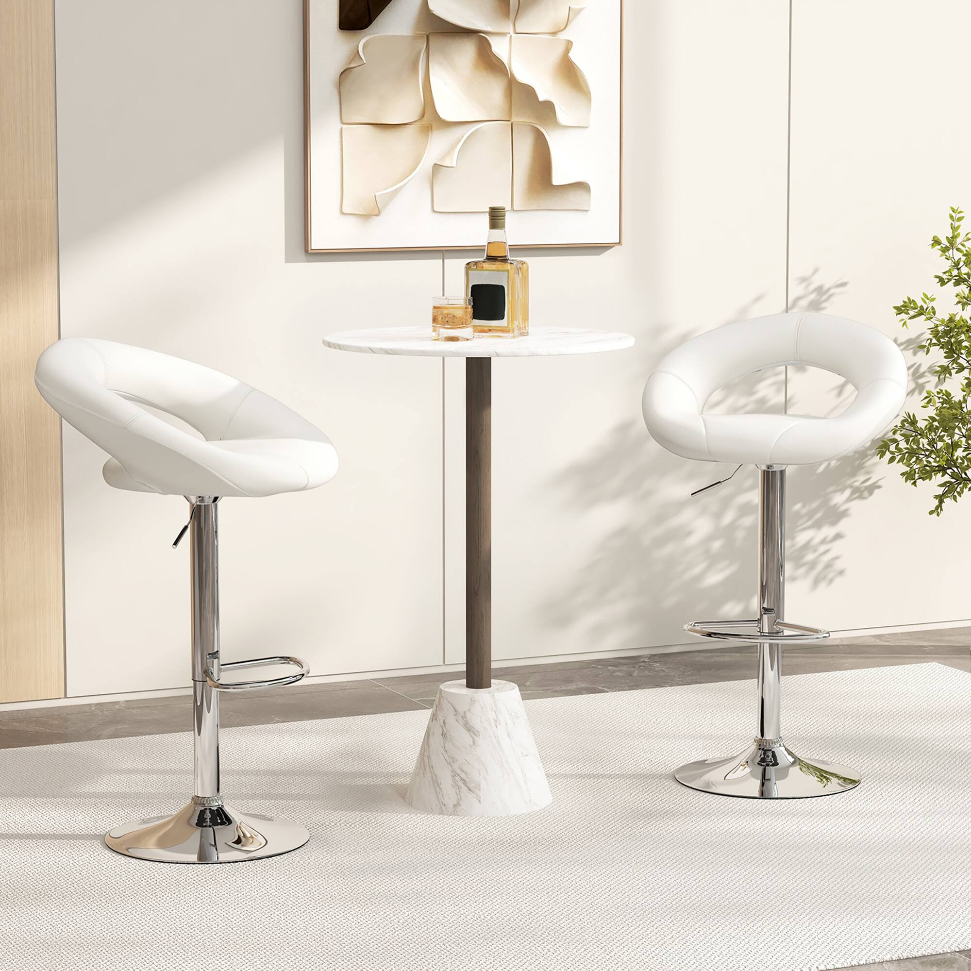 Alt View 3. Gymax - Gymax Set of 2 Bar Stools Adjustable PU Leather Barstools Swivel Pub Chairs White - white.