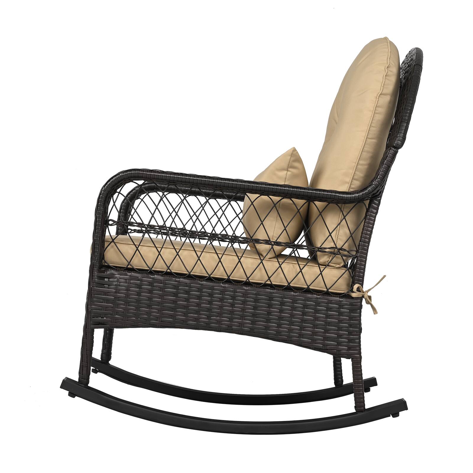 Alt View 8. Gymax - Gymax Outdoor Wicker Rocking Chair 400 LBS Patio Rattan Rocker Chair w/ Anti-Tip Stoppers Brown - Brown.