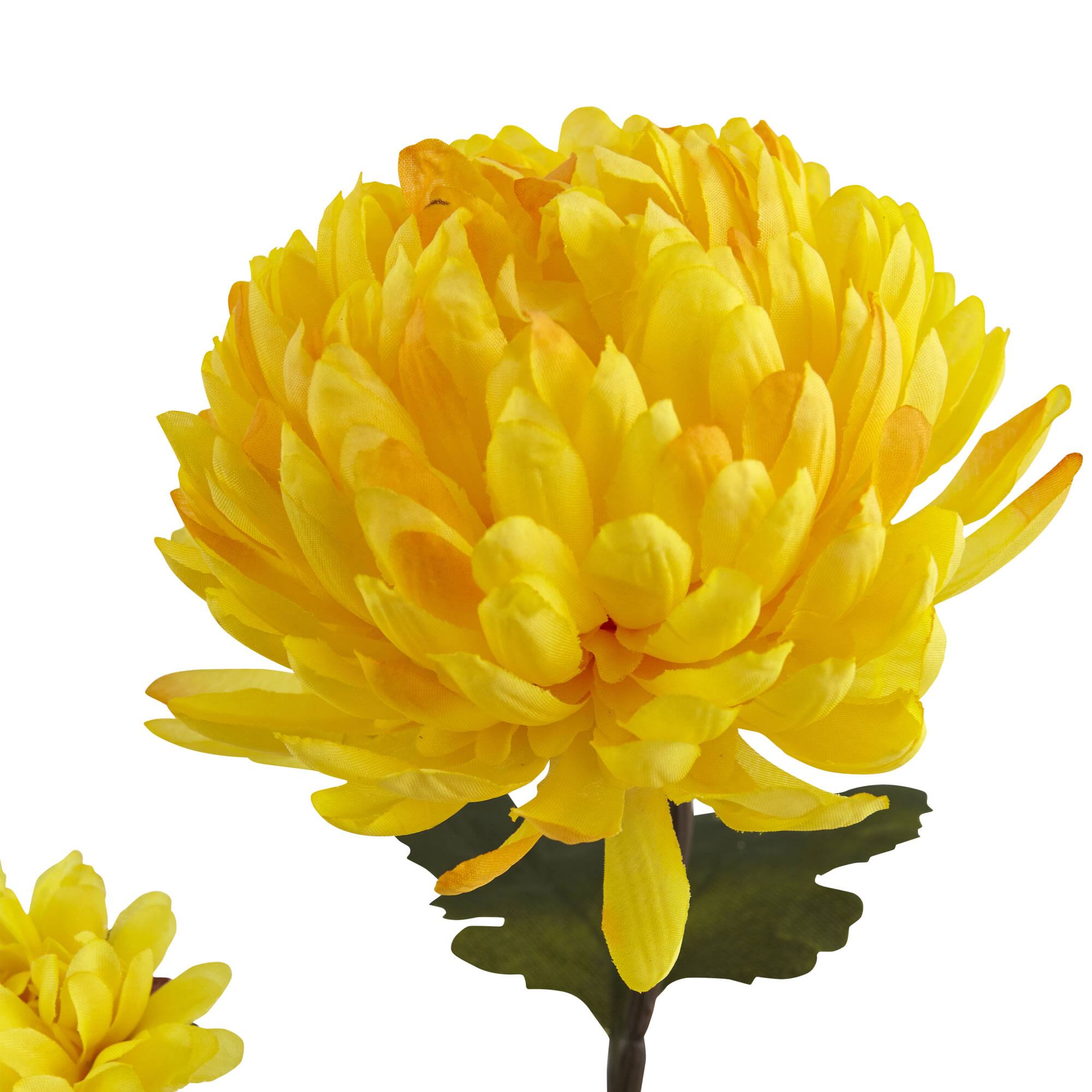 Left. BreeBe - 29" Chrysanthemum Artificial Flower (Set of 12) - Yellow.