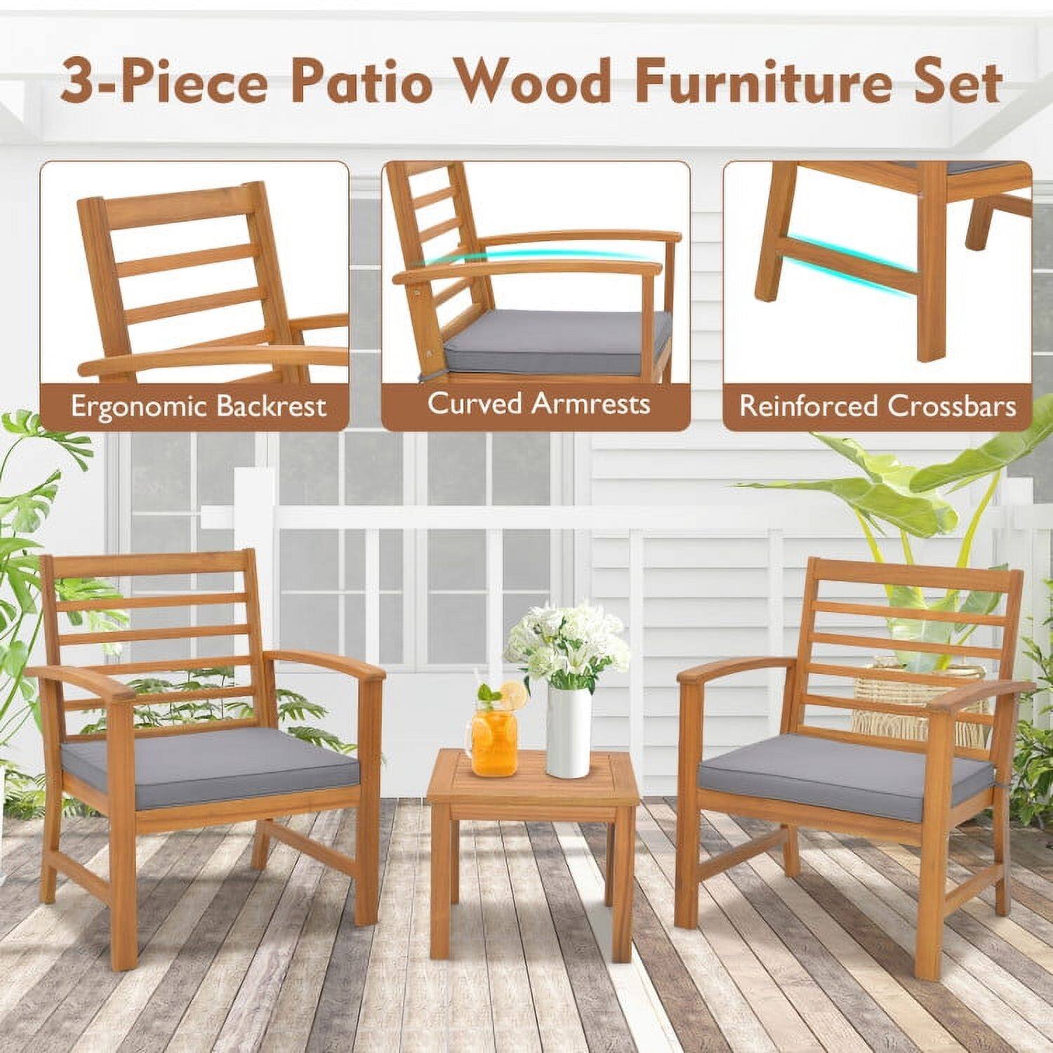 3-Piece Patio Wood Furniture Set

- Ergonomic Backrest
- Curved Armrests
- Reinforced Crossbars