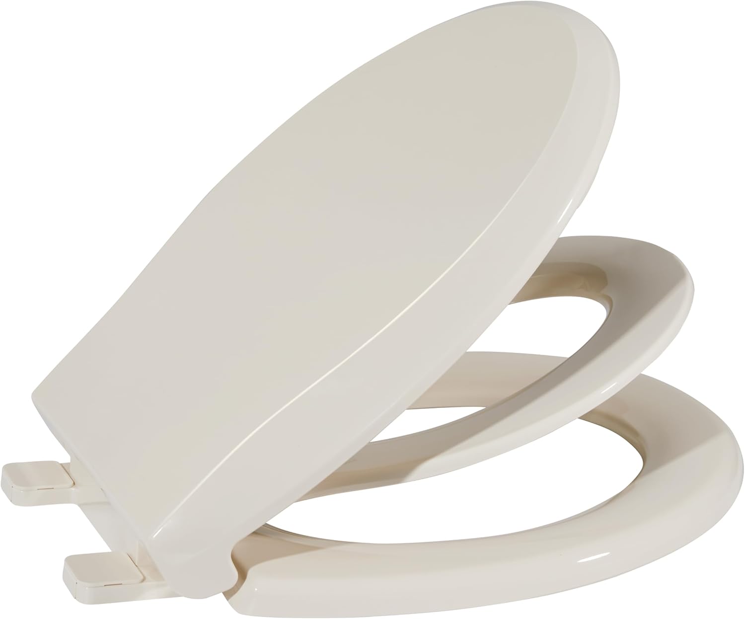 Front. Jojoka - 2-in-1 Dual Seat 17 Inch Almond PP Toilet Seat Round Soft Close Quick Install - Gold.