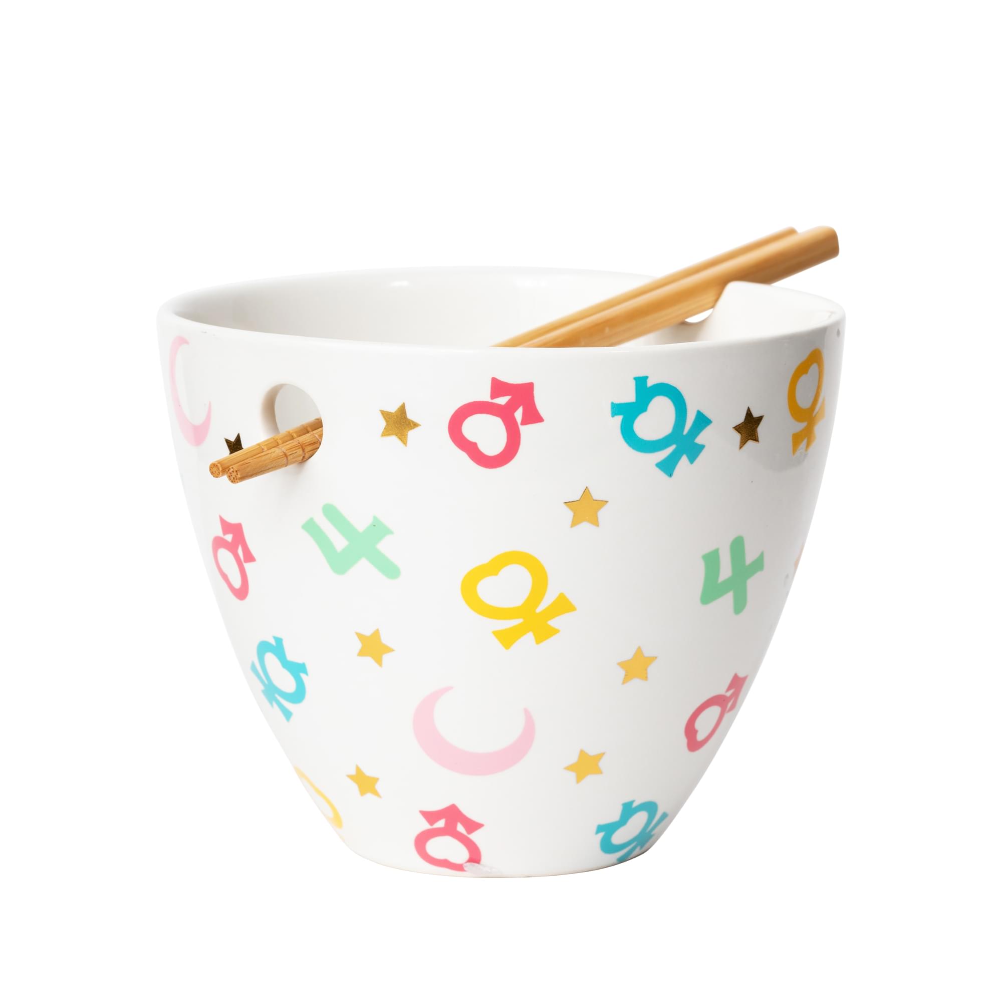 Alt View 1. Just Funky - Sailor Moon Symbols 16 Ounce Ramen Bowl with Chopsticks - White.