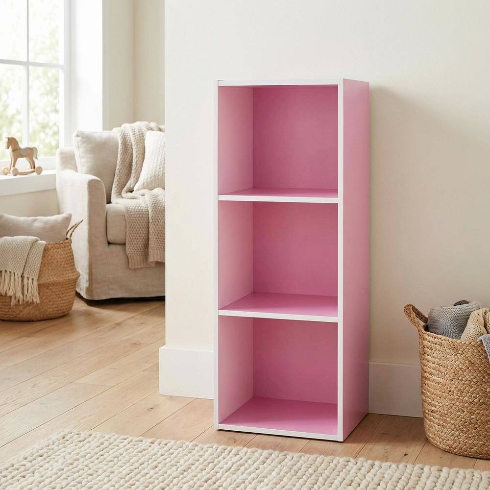 Left. FurniFact - White and Pink 3-Tier Open Shelf Bookcase with Modern Storage Design - Brown.