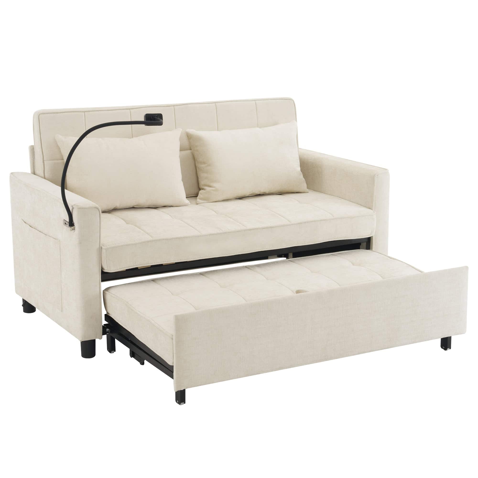 Boyel Living - 56.9 inch Loveseat Sofa with Reversible Backrest Cushion Side Pockets Two USB Ports and Phone Holder in Beige - Beige