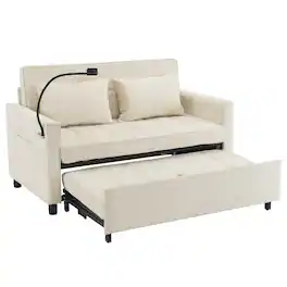 Boyel Living - 56.9 inch Loveseat Sofa with Reversible Backrest Cushion Side Pockets Two USB Ports and Phone Holder in Beige - Beige