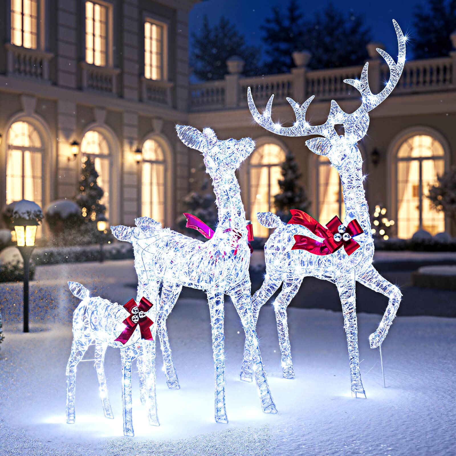 Alt View 3. Costway - Costway 3PCS Christmas Lighted Iridescent Reindeer Family Set with 215 White LED Lights - White.