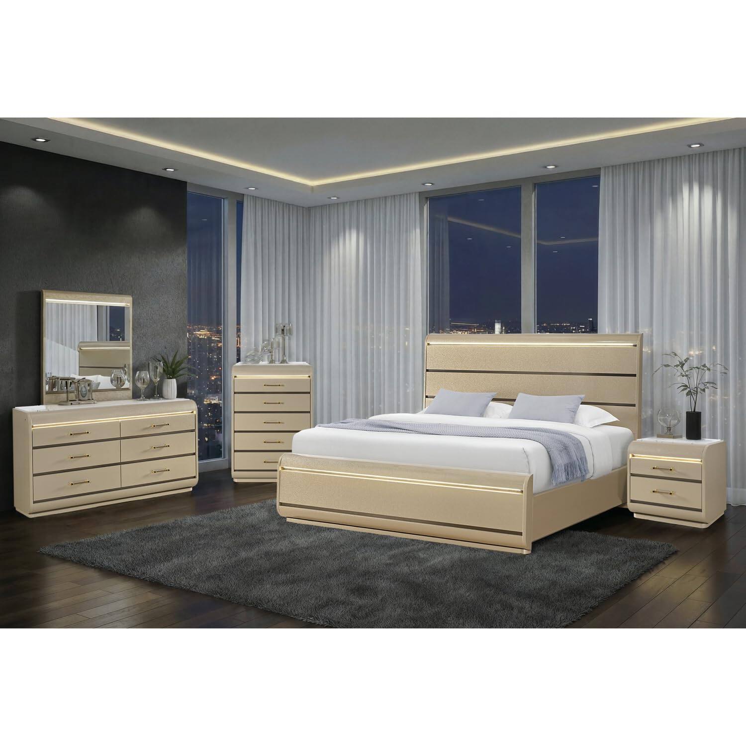 Left. Global Furniture USA - Genesis Gold Mirror With Led - Gold.