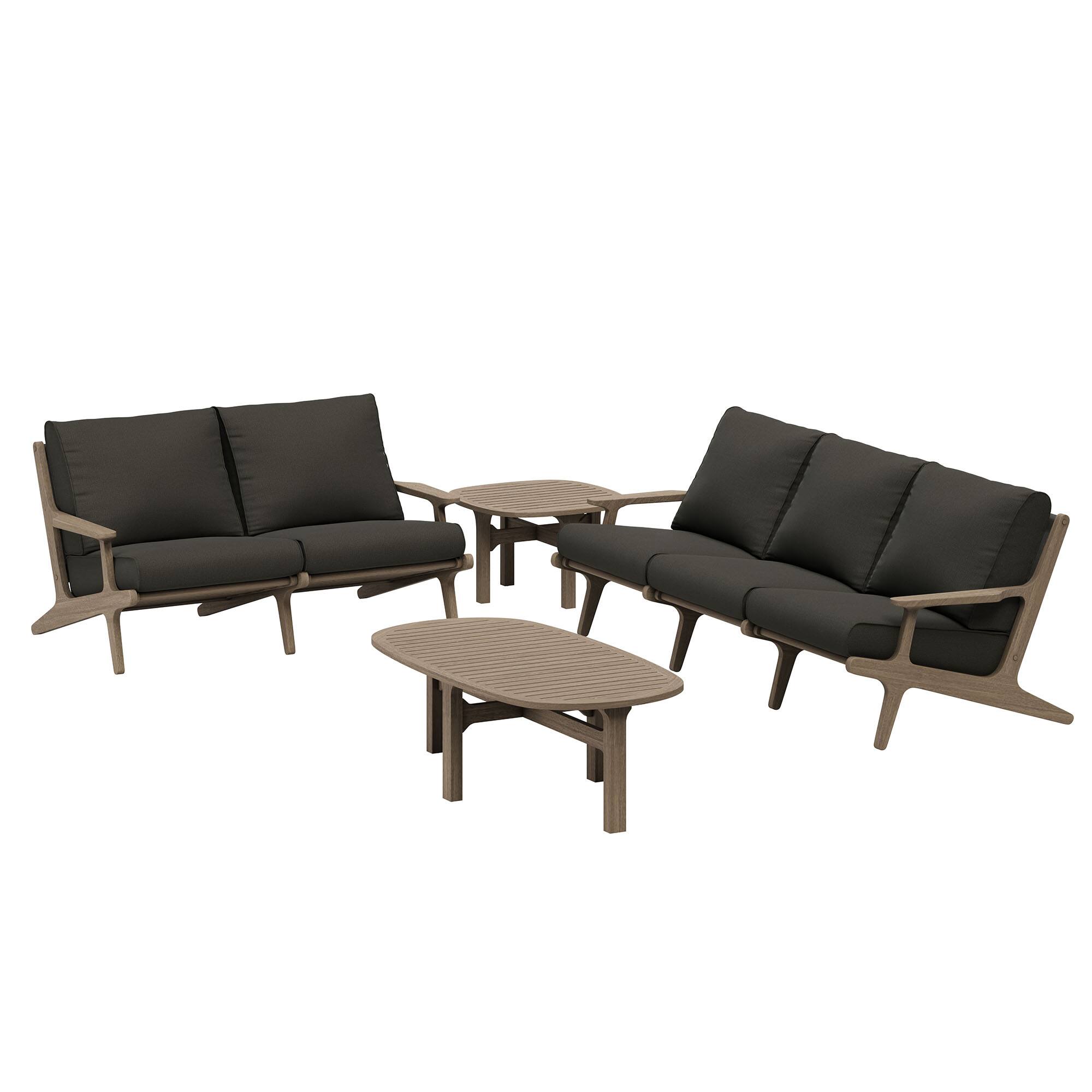 Front. Modway - Saratoga 4-Piece Teak Wood Outdoor Patio Furniture Set - Slatted Design, Weather-Resistant Cushions - Flint Gray.