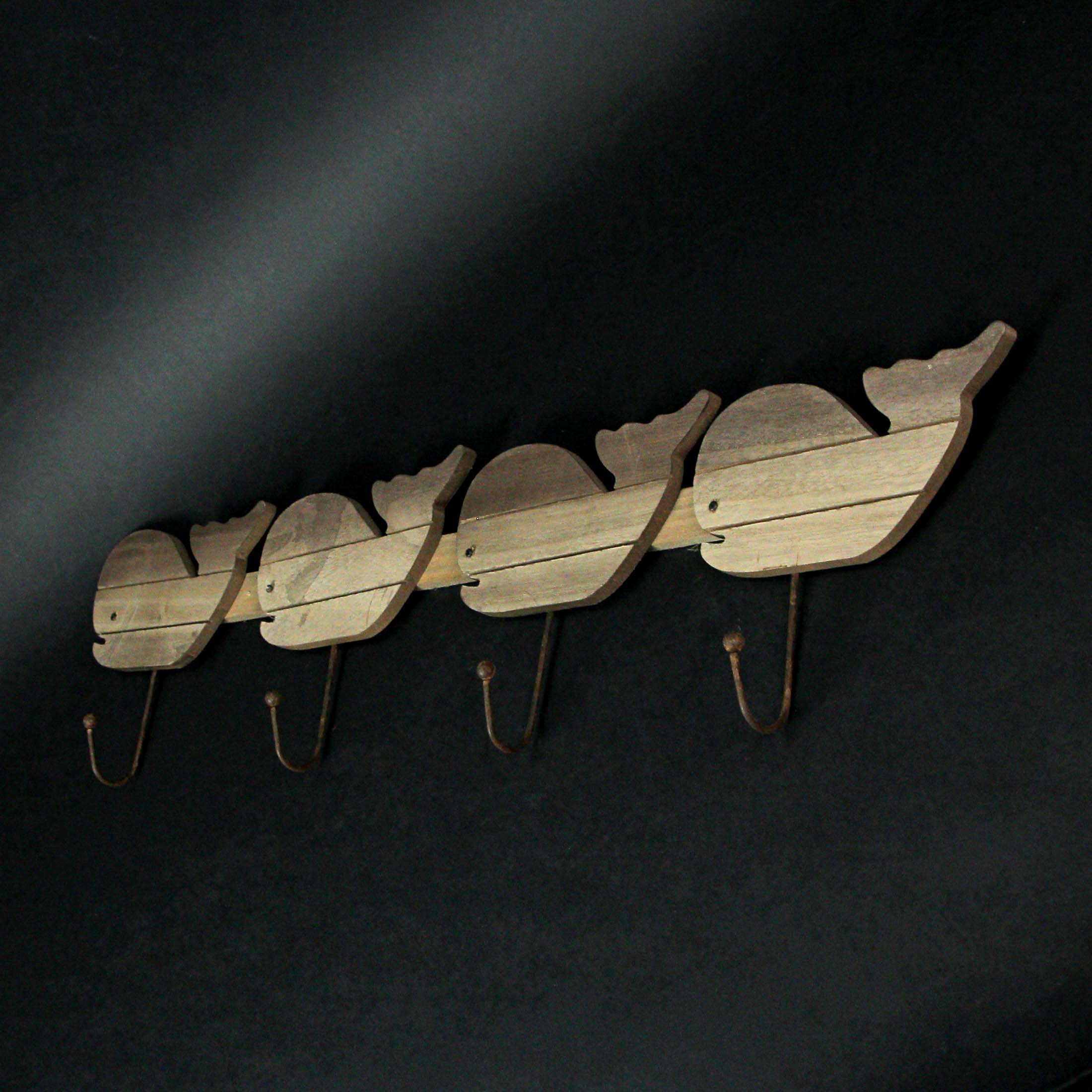 Alt View 4. Mayrich Company - Distressed Wooden Whale 4 Hook Hanging Wall Rack 28 Inches Long - Brown.