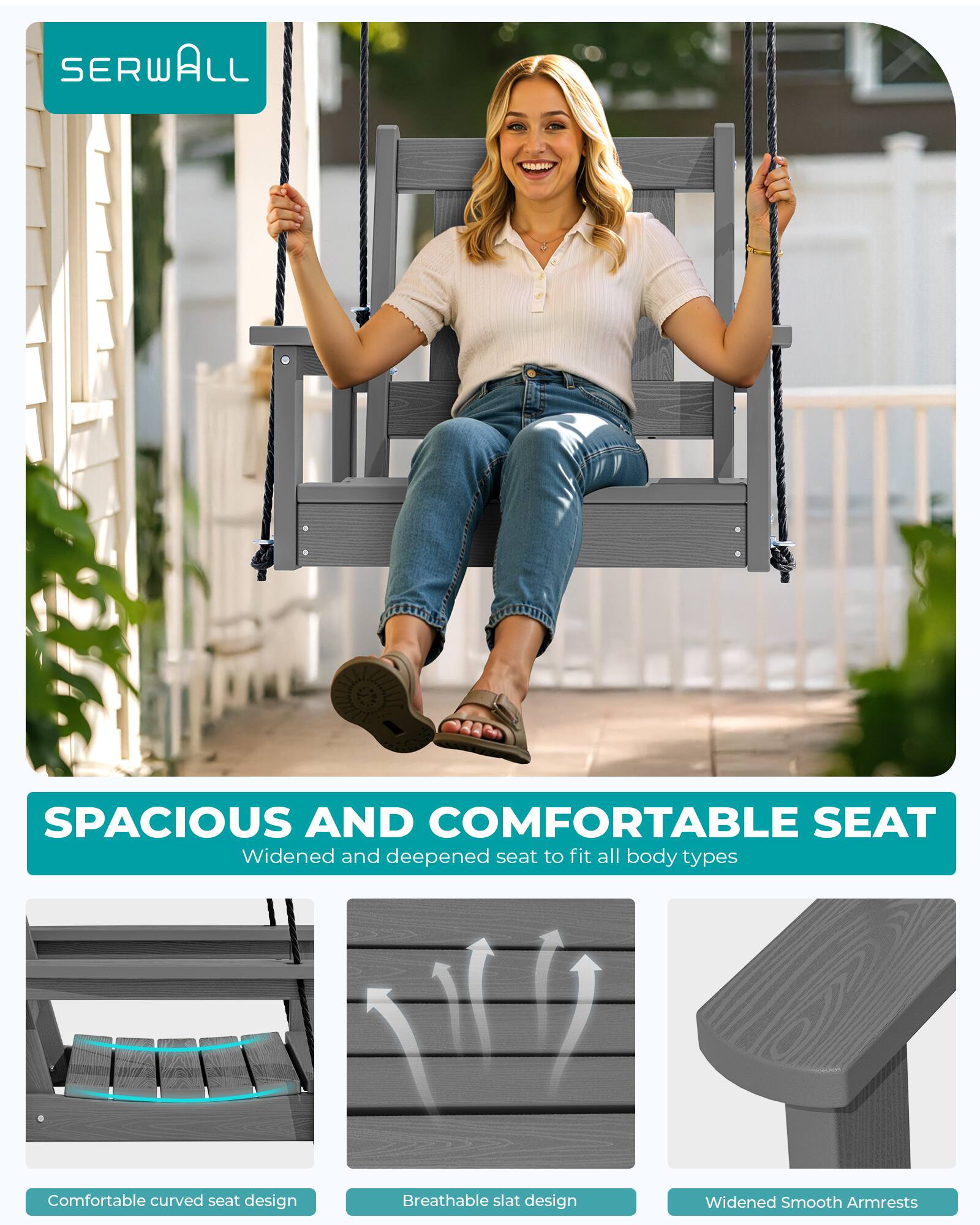 SERWALL

SPACIOUS AND COMFORTABLE SEAT
Widened and deepened seat to fit all body types
Comfortable curved seat design
Breathable slat design
Widened Smooth Armrests
