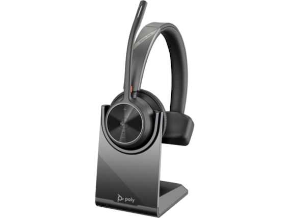 Front. HP - Poly Voyager 4310 Microsoft Teams Certified USB-C Headset with charge stand - Black.