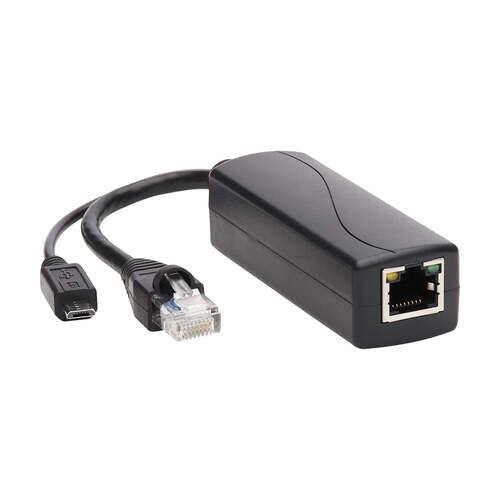 Front. Eaton - NPOE-SPL-G-5VMU Tripp Lite Series PoE To USB Micro-B And RJ45 Active Splitter - 802.af - 48 Volts To 5 Volts 1 Amps - Up - Black.