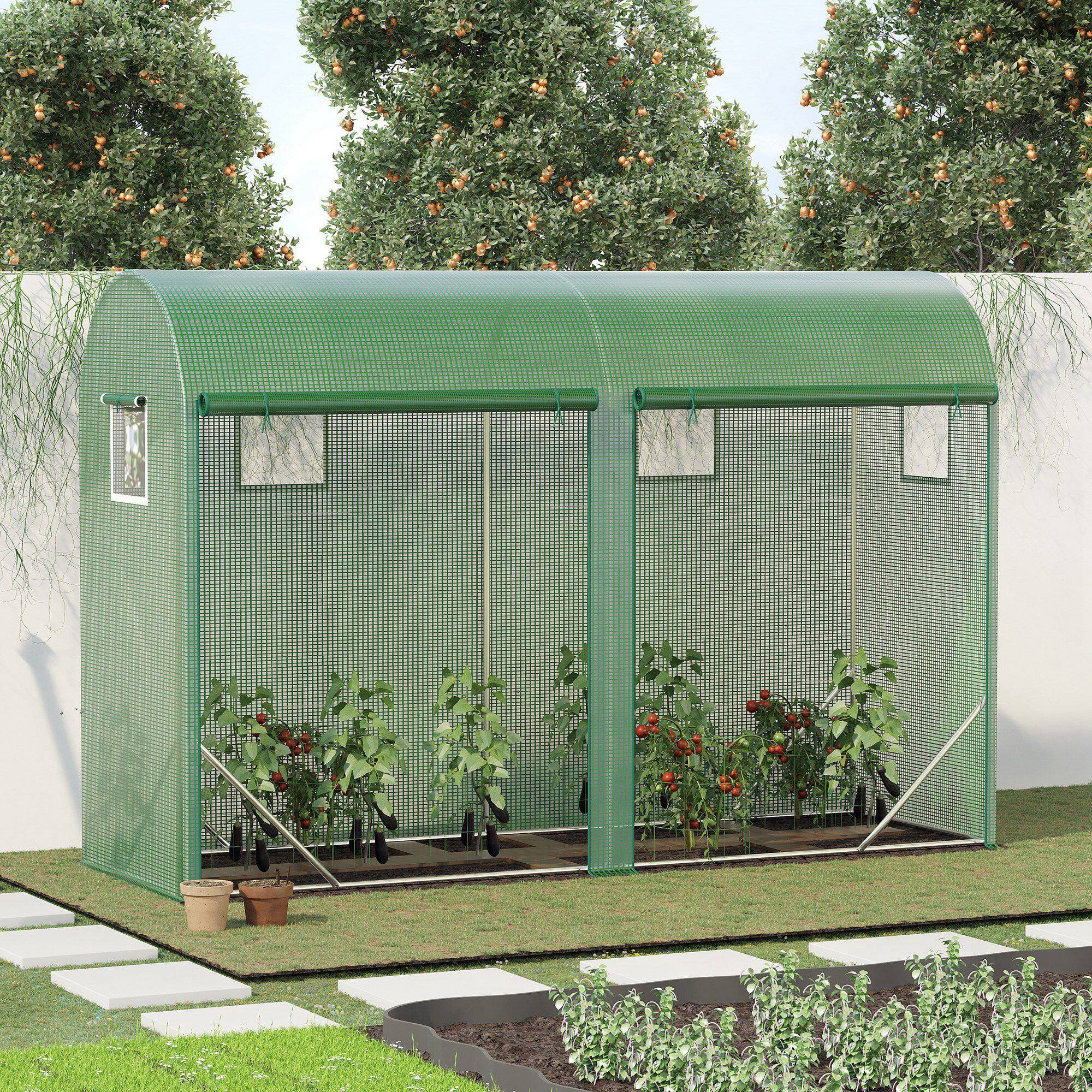 Alt View 1. Outsunny - x 3' x 7' Walk-in Lean-to Greenhouse, Steel, 4 Zipper Roll-up Windows & 2 Doors.