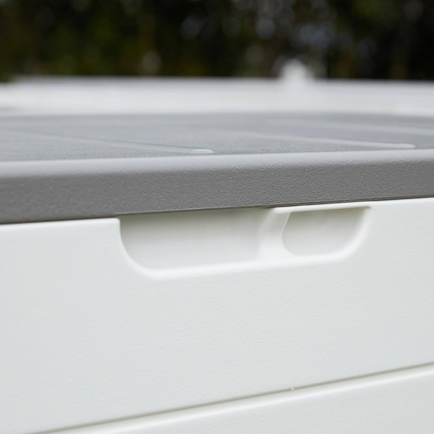 Alt View 8. Mondawe - 110 Gallons HDPE Hydraulic Lift Lockable Waterproof Outdoor Storage Box - White.