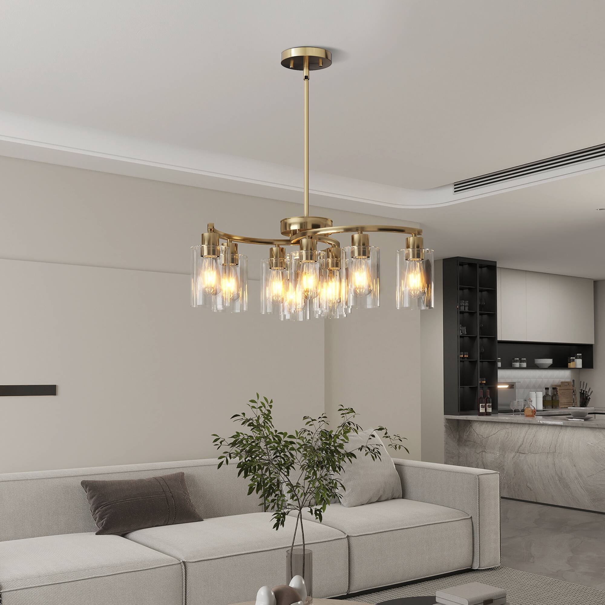 Angle. APRILSOUL - 9-Light Gold Glass Chandelier Adjustable Height Dining Room Light Fixtures Over Table Contemporary Hanging Chandelier.
