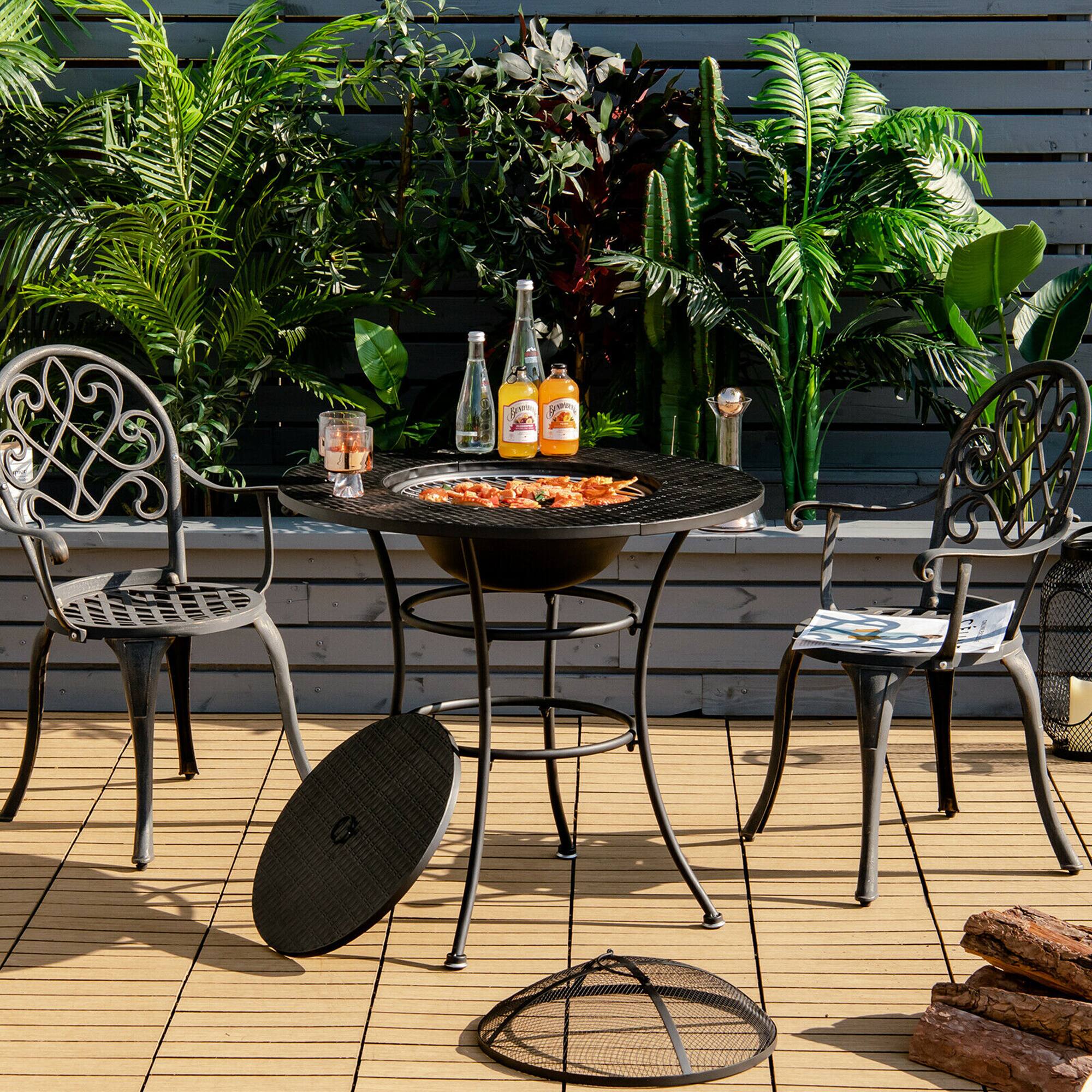 Alt View 3. Costway - Costway 31.5" Patio Fire Pit Dining Table Charcoal Wood Burning W/ Cooking BBQ Grate - Black.