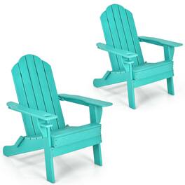 Gymax - 2PCS Patio Folding Adirondack Chair Weather Resistant Cup Holder Yard - Turquoise