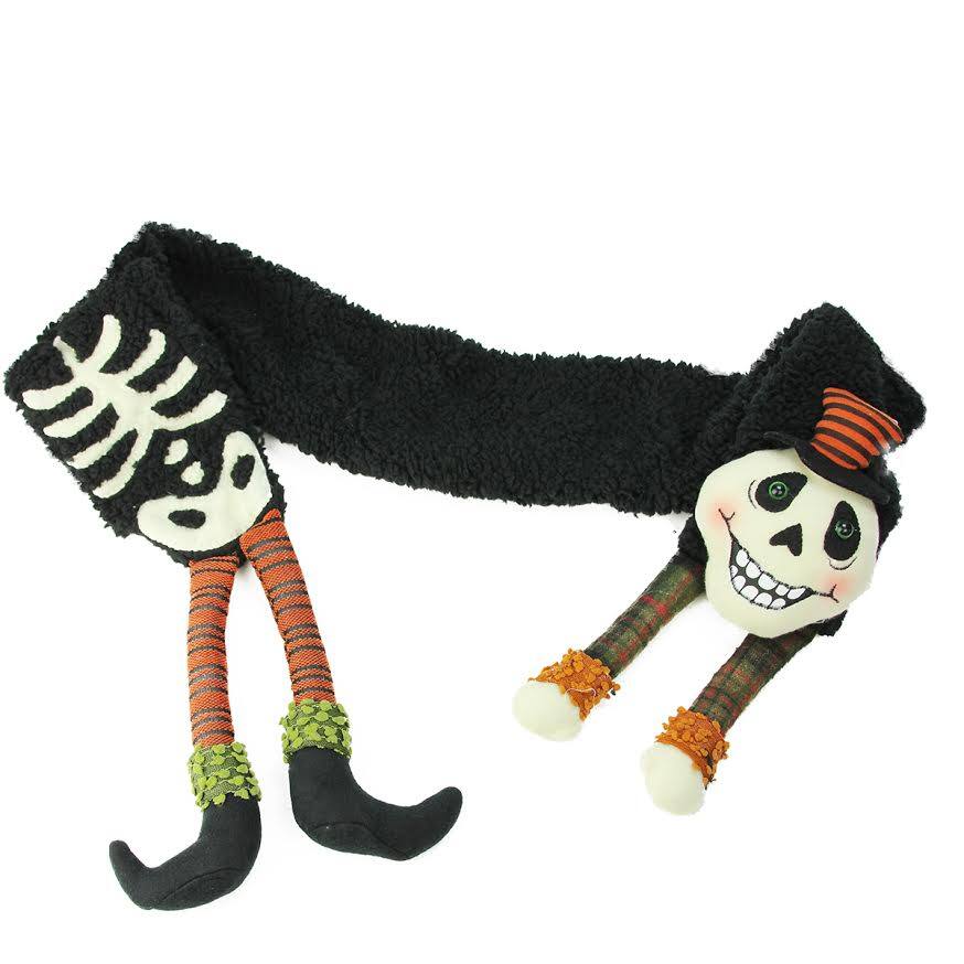 Front. Gallerie II - 68" Black and Orange Eerie Skeleton Unisex Adult Halloween Scarf Costume Accessory - One Size - Black.