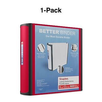 1-Pack  
BETTER BINDER  
Our Most Durable Binder  

Staples  
Lasting Performance, Flexible Spine  
3 Staples  
600 Sheets