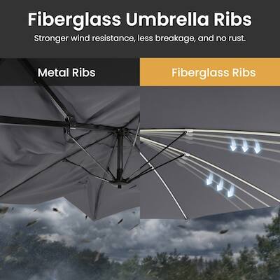 Fiberglass Umbrella Ribs
Stronger wind resistance, less breakage, and no rust.

Metal Ribs
Fiberglass Ribs