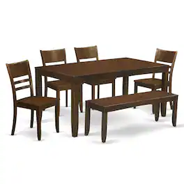 East West Furniture - 6 Pc Kitchen Table with bench-Table with Leaf and 4 Dining Chairs and 1 Bench - Espresso