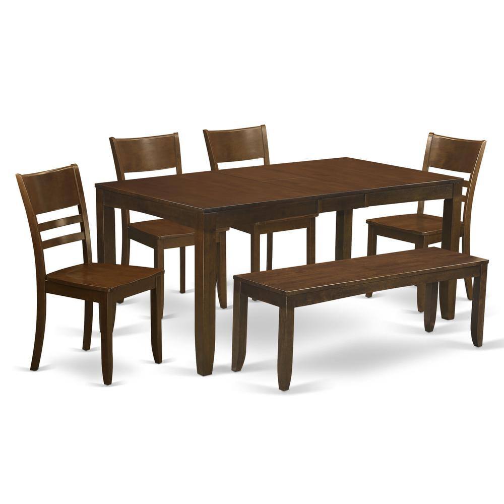 Front. East West Furniture - 6 Pc Kitchen Table with bench-Table with Leaf and 4 Dining Chairs and 1 Bench - Espresso.