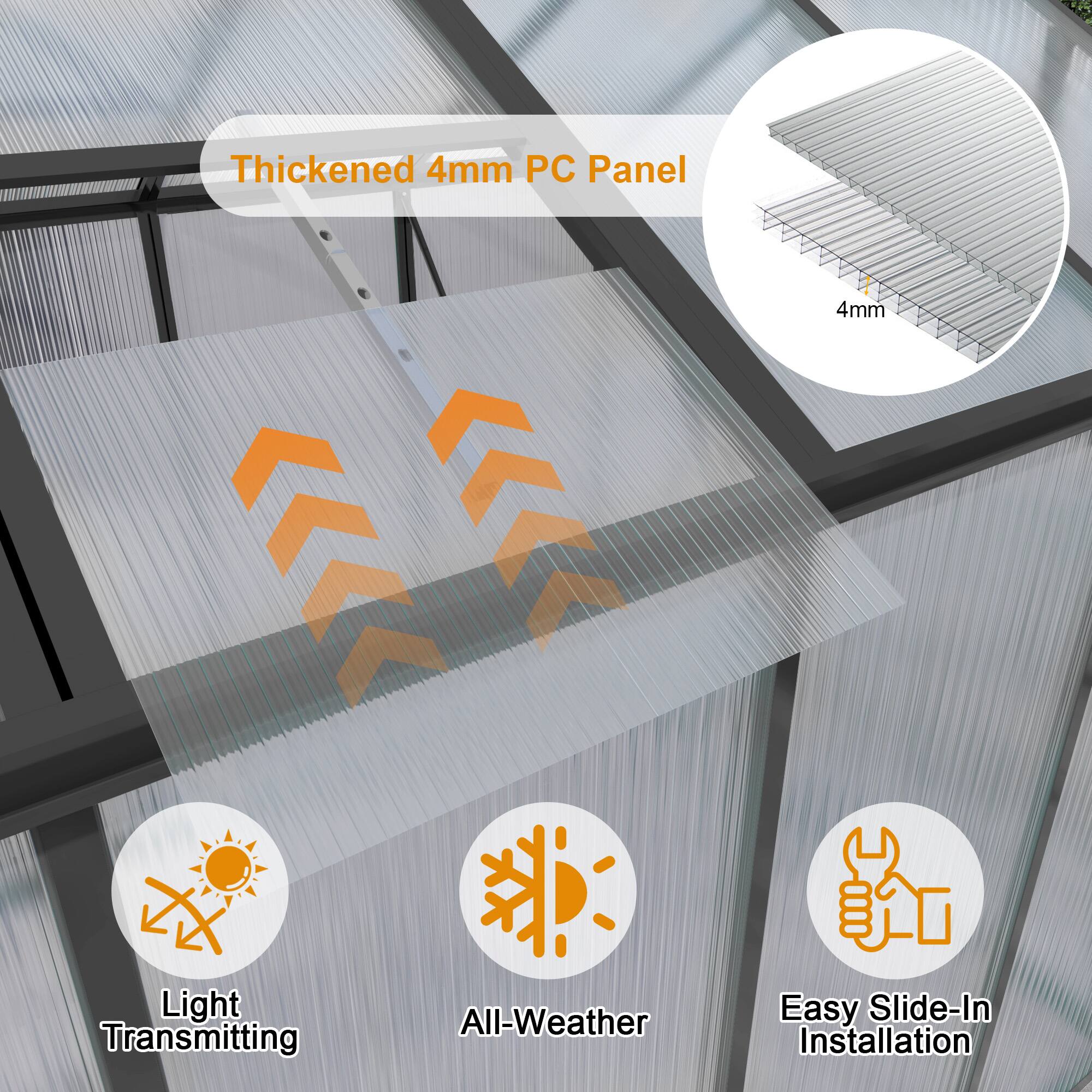 Thickened 4mm PC Panel  
4mm Light Transmitting  
All-Weather  
Easy Slide-In Installation