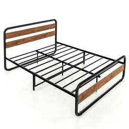 Costway - Queen Metal Bed Frame Arc Platform Headboard Footboard Mattress Foundation - Natural