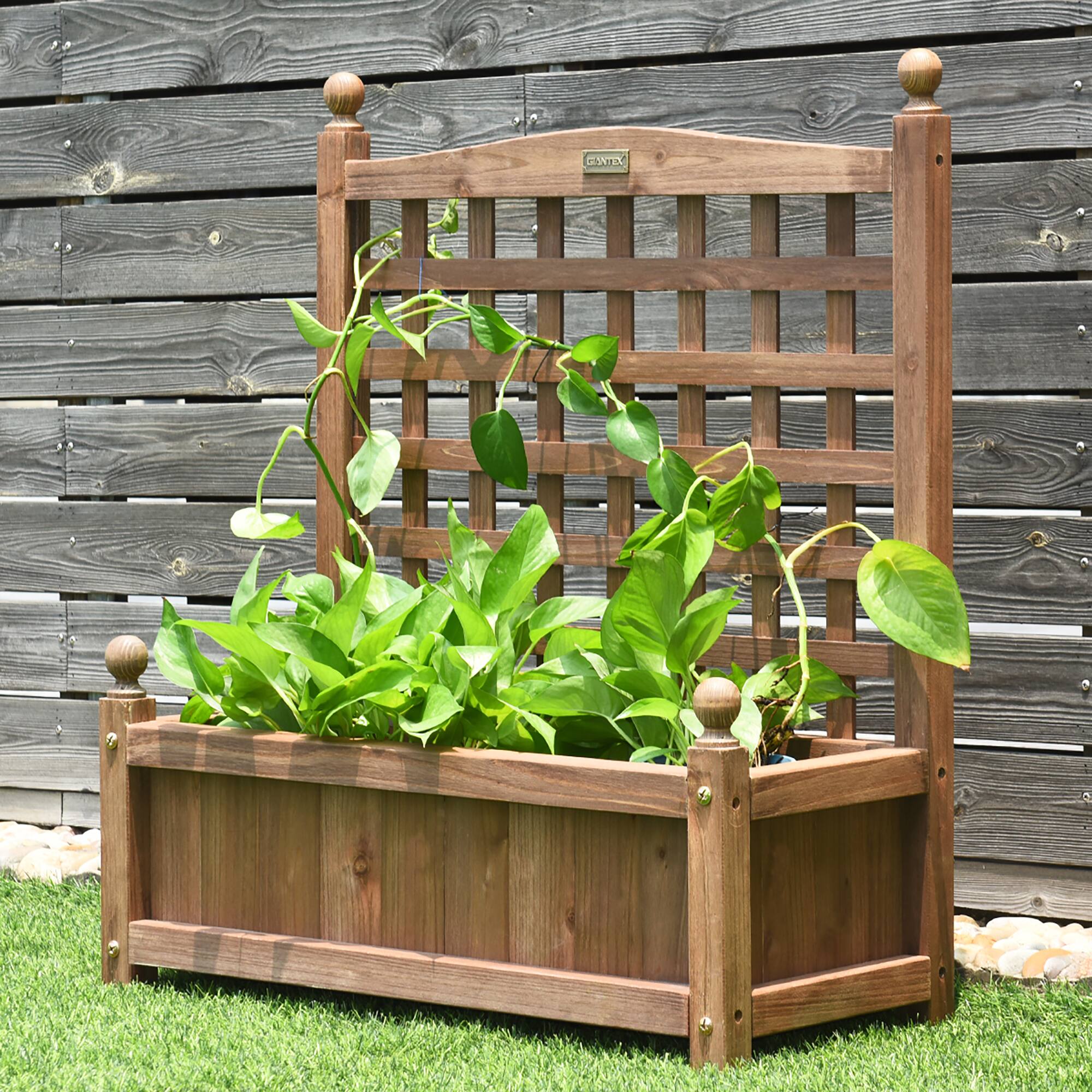 Alt View 8. Costway - 2 PCS Solid Wood Planter Box with Trellis Weather-Resistant 25"x11"x30" - Dark brown.