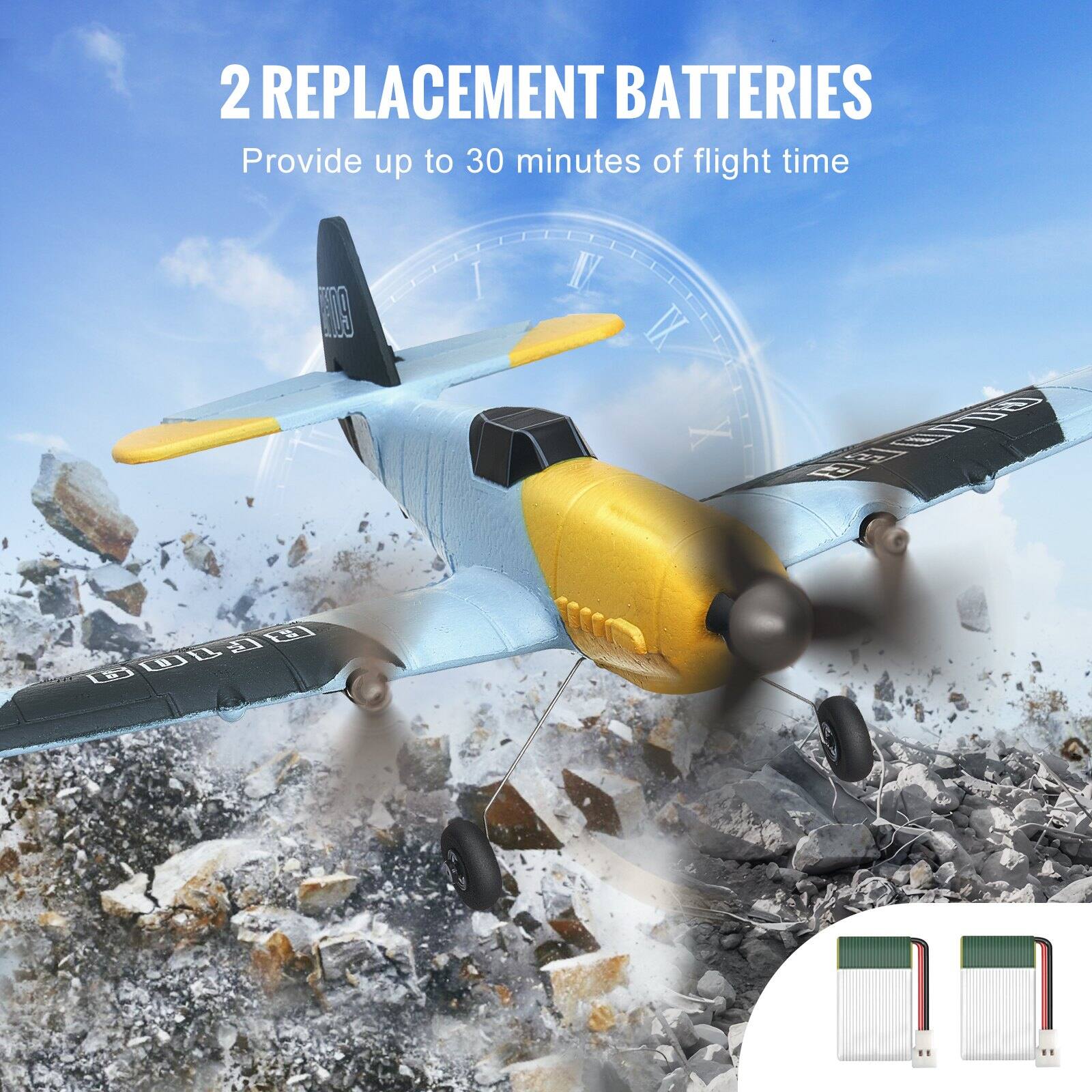 2 REPLACEMENT BATTERIES  
Provide up to 30 minutes of flight time