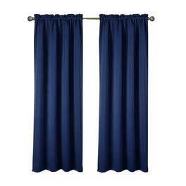 RT Designers Collection - 100% Polyester Twilight Blackout Rod Pocket Curtain Panel 54" x 90" Navy - Navy Blue