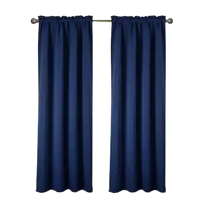 Front. RT Designers Collection - RT Designers Collection 100% Polyester Twilight Blackout Rod Pocket Curtain Panel 54" x 90" Navy - Navy Blue.