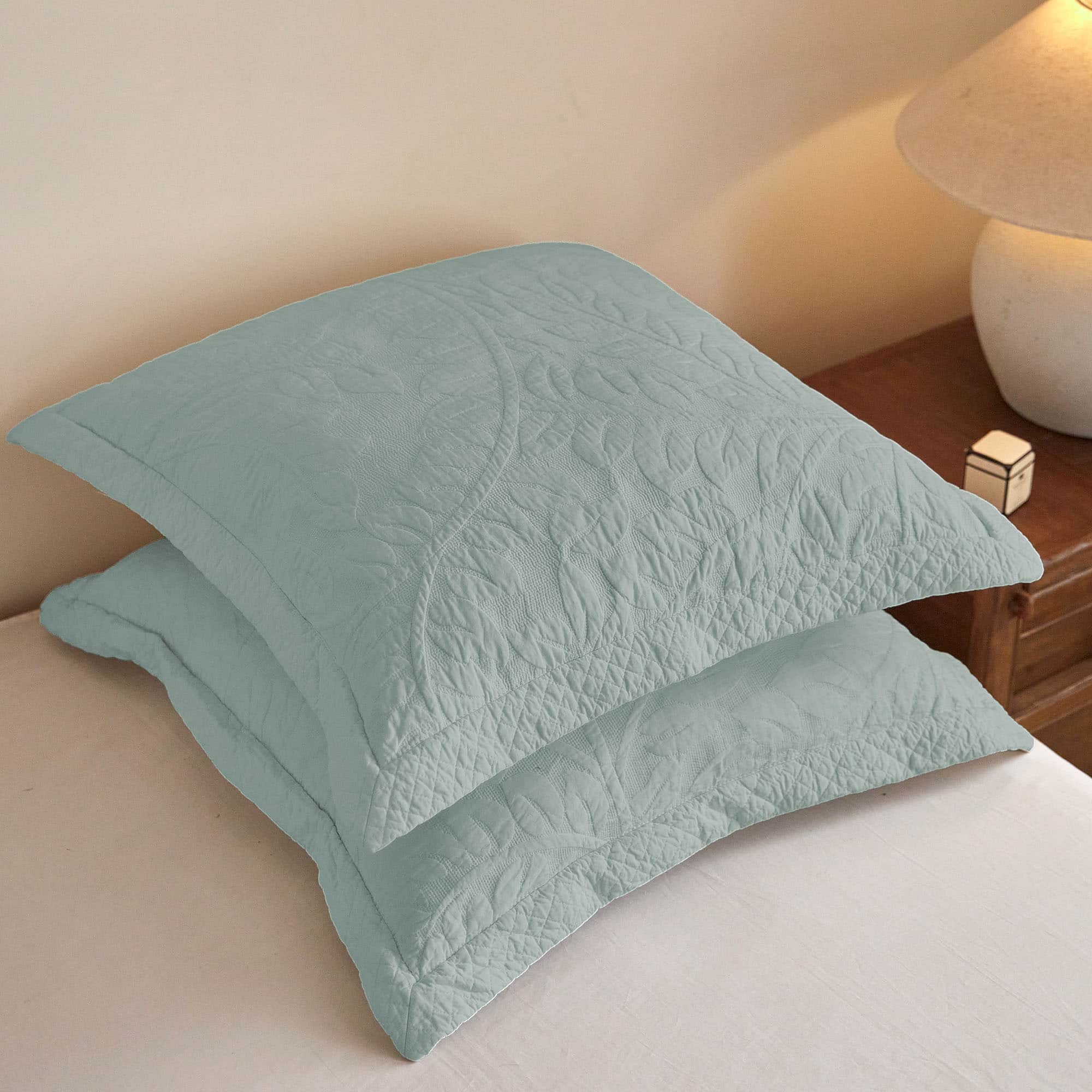 MarCielo - 100% Cotton Embroidered Quilted Pillow Shams Set of 2, 26"x26" Euro Size - Aruba Blue