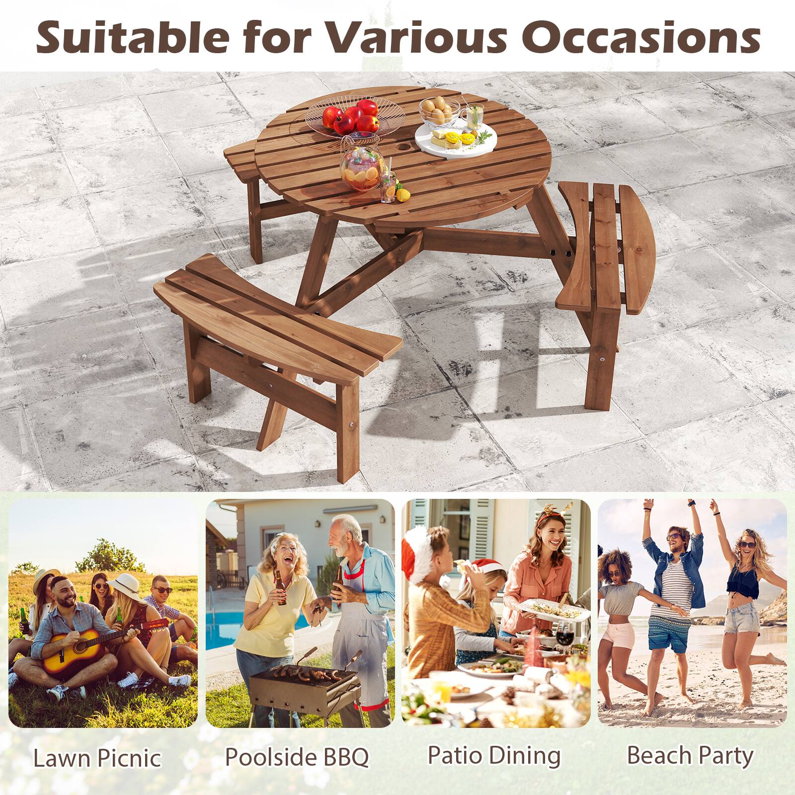Suitable for Various Occasions

- Lawn Picnic
- Poolside BBQ
- Patio Dining
- Beach Party