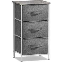Sorbus - Nightstand with 3 Drawers - Steel Frame, Wood Top &Fabric Bins -Home, Bedroom, Office & College Dorm, Bedside - Gray