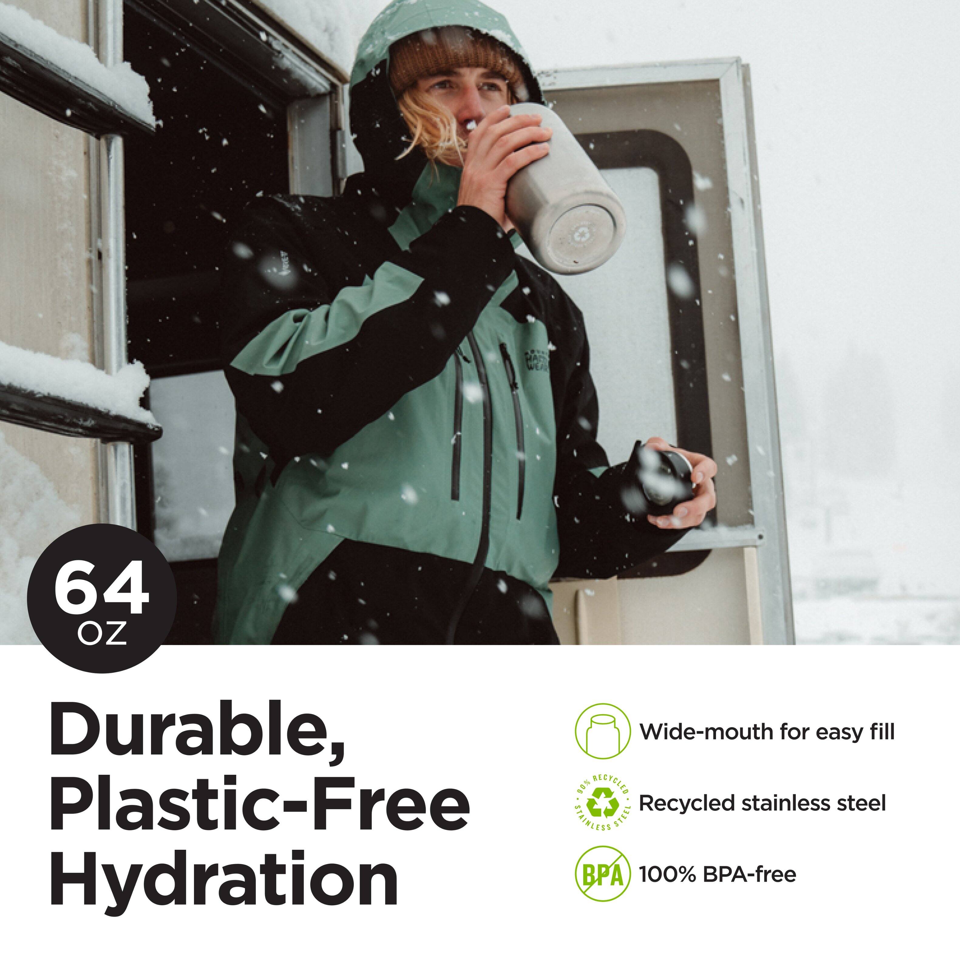 64 Oz Durable, Wide-mouth for easy fill: Plastic-Free Recycled Stainless Steel, 100% BPA-free Hydration