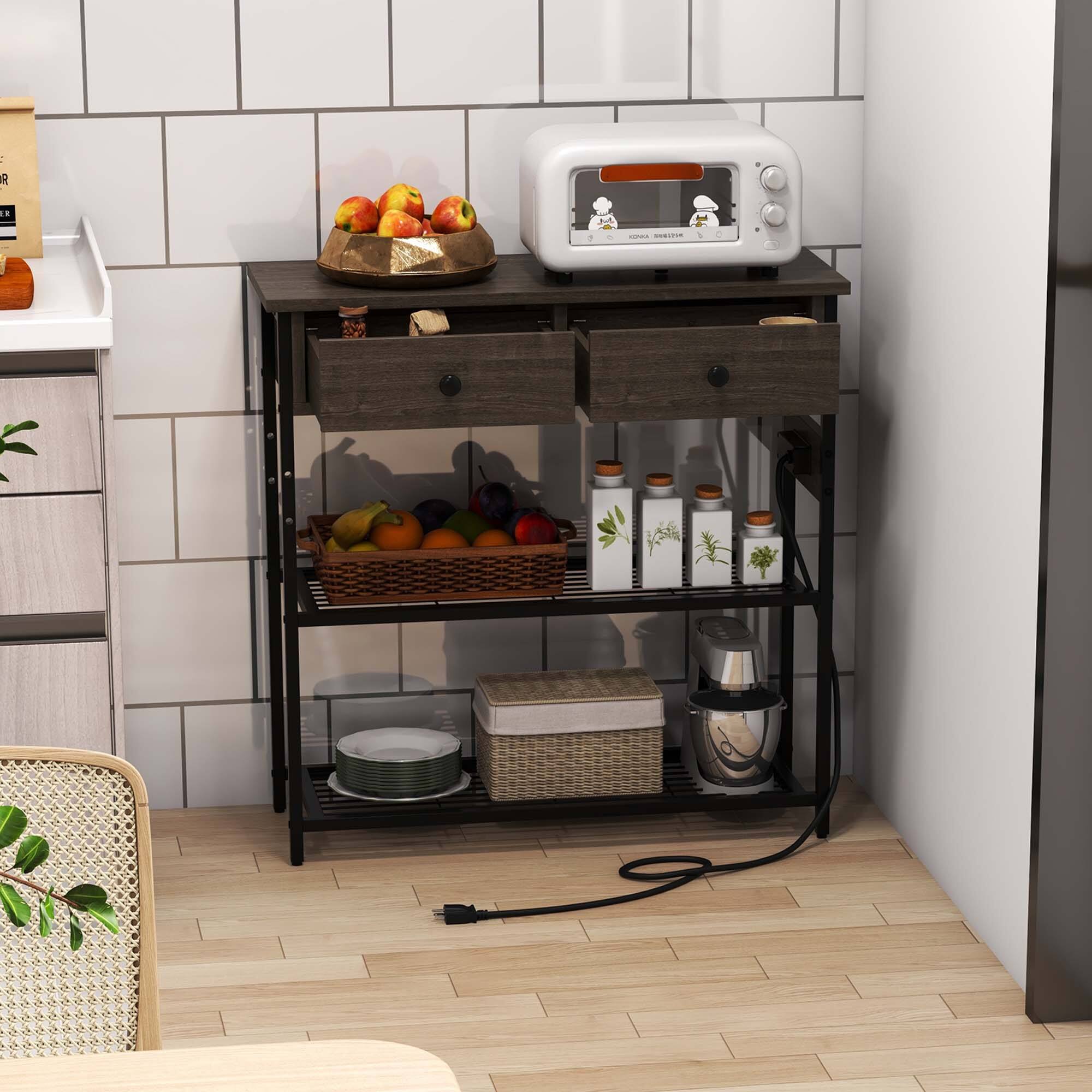 Alt View 1. Costway - Entryway Table with Charging Station Narrow Console Table with 2 Drawers - Grey Oak.