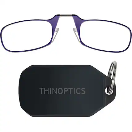 Front. ThinOptics - 1.5 Reading Glasses with Black KeyChain - Purple.