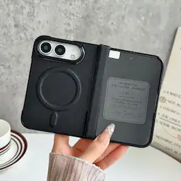 Dteck - for Apple iPhone Duo Magnetic PU Leather Case with Bulit in Glass Front Screen Protector,Shockproof Rugged Hinge Cover - Black
